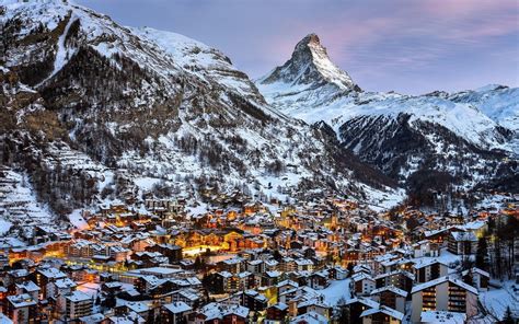 Switzerland Mountains Snow Winter Town Matterhorn Zermatt