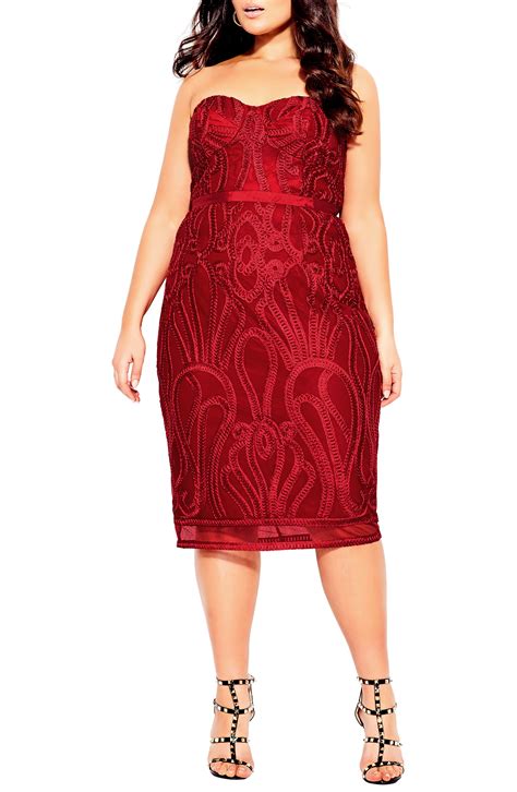 City Chic Synthetic Antonia Strapless Sheath Dress In Red Lyst
