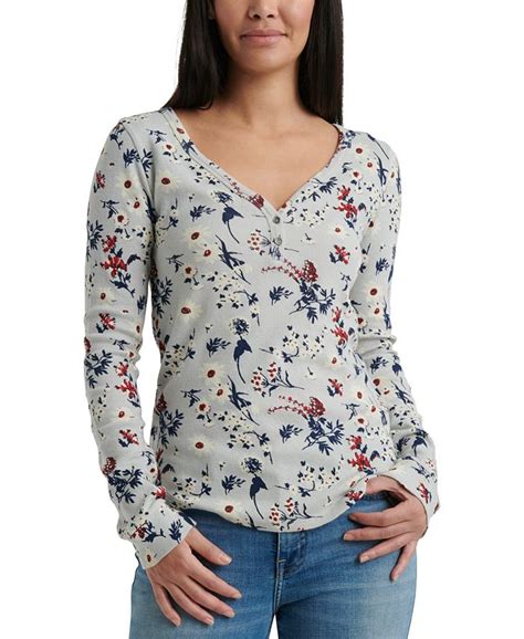 Lucky Brand Cotton Printed Henley Thermal Top And Reviews Tops Women Macys