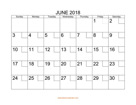 Free Download Printable June 2018 Calendar With Check Boxes