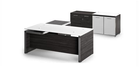 Forza L Shape Executive Glass Desk With Moveable Cabinet Marcus Office