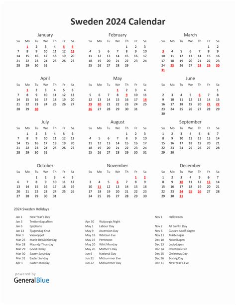 2024 Yearly Calendar Printable With Sweden Holidays