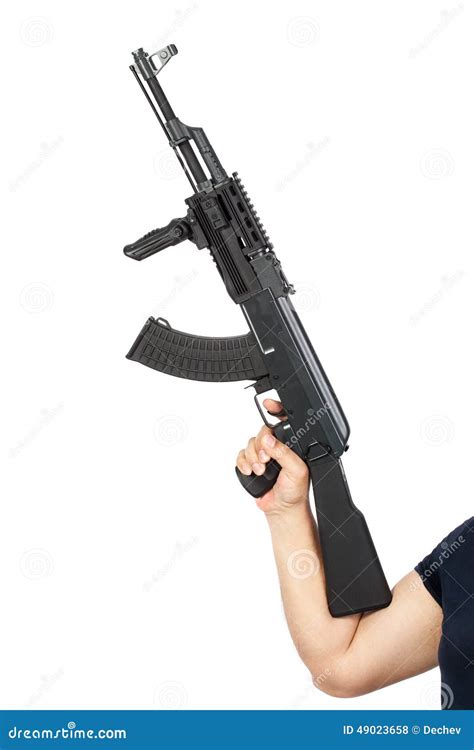 Man Holding Ak 47 Machine Gun Isolated On White Stock Photo Image Of