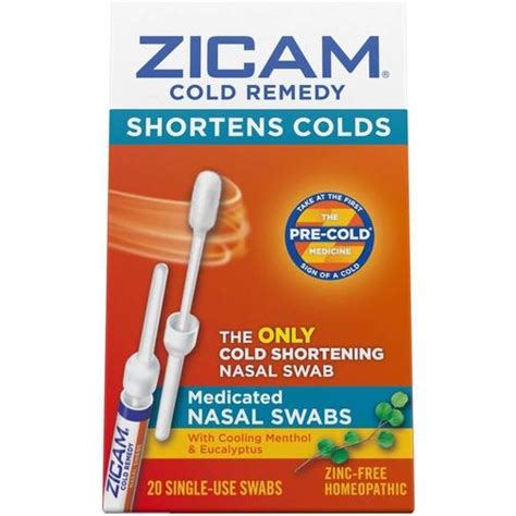 Zicam Cold Remedy Cold Shortening Medicated Zinc Free Nasal Swabs • Price