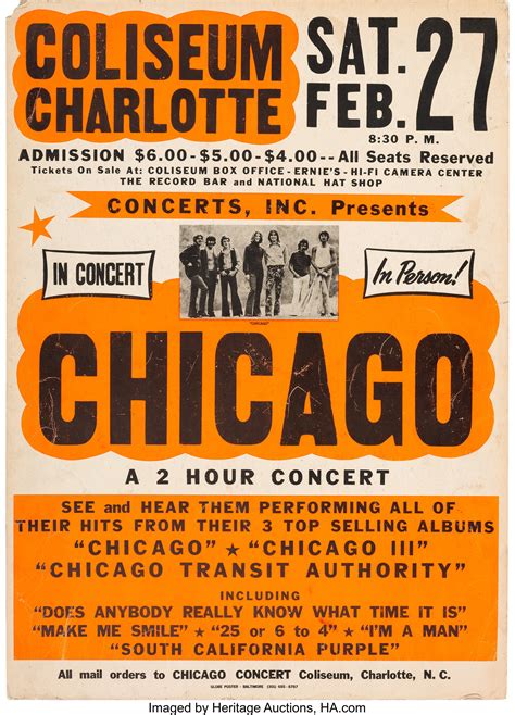 Chicago Coliseum Charlotte Concert Poster Concerts Inc 1971
