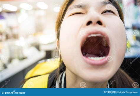 Asian Girl Opening Mouth Wide Stock Image Image Of Person Young 74600283