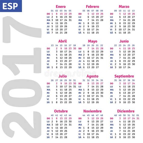Spanish Calendar 2017 Stock Vector Illustration Of Grid 67491397