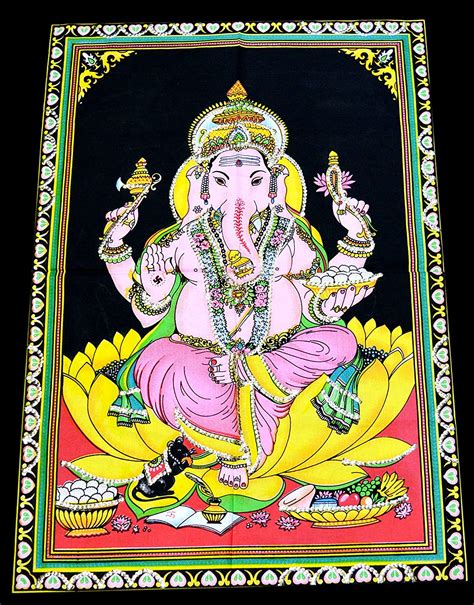 Amazing India Lord Ganesha Sequin Cotton Wall Hanging 33x20