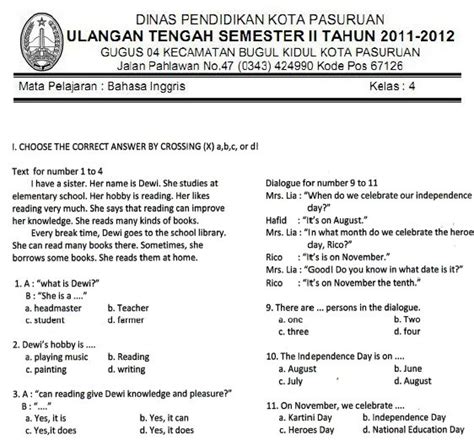 V karakter siswa yang diharapkan : Soal UTS SD Kelas 4 Semester 2 (Genap) - SoalUjian.Net