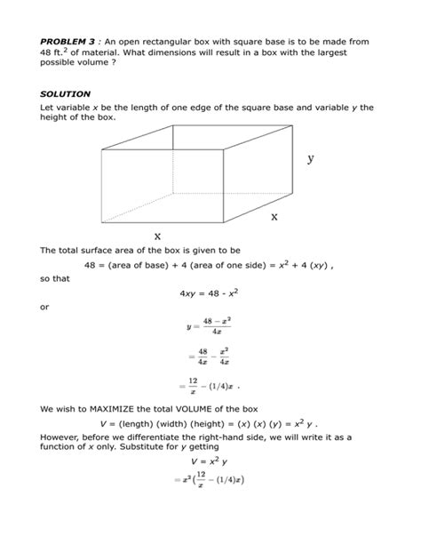 Problem 3 An Open Rectangular Box With Square