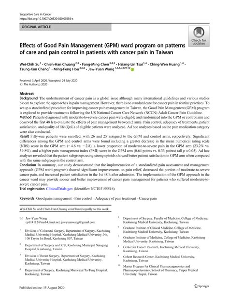 Pdf Effects Of Good Pain Management Gpm Ward Program On Patterns Of