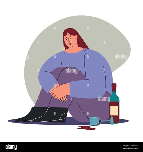 Alcoholism Problem Vector Illustration Woman With Substance Abuse Issue Alcoholic Woman Flat