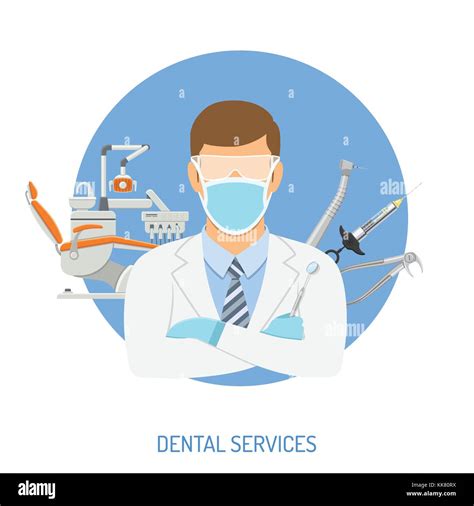 Dental Clinic Concept With Flat Icons Dentist Chair Dentist Doctor