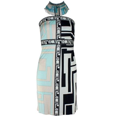 emilio pucci signature print silk gown dress with beaded fringe collar for sale at 1stdibs