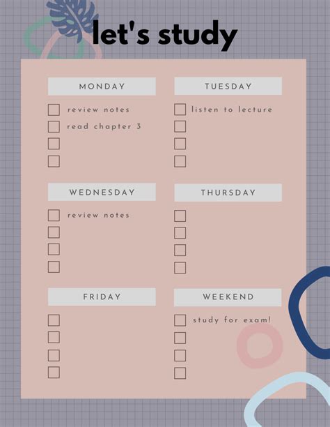 Study Schedule Template Study Planner Printable Study Schedule