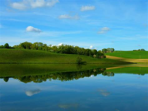 Wallpaper Reflection Nature Sky Green Grassland Cloud Pasture