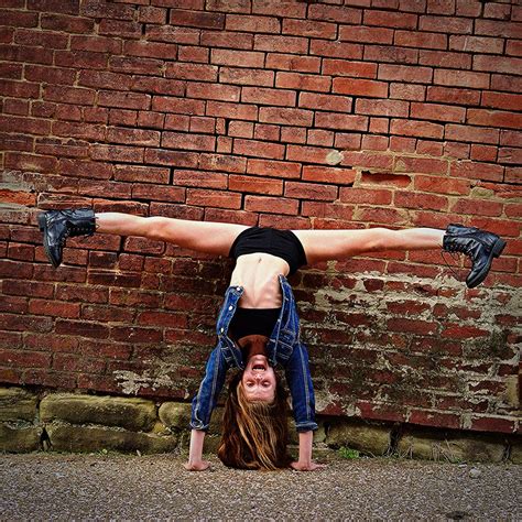 Dancer Upside Down Split Against Bricks Urban Setting Dance Photos Dance Photo Shoot