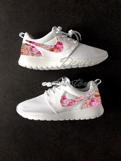 Nike Roshe Run One White Custom Cream Pink Roses Floral Print