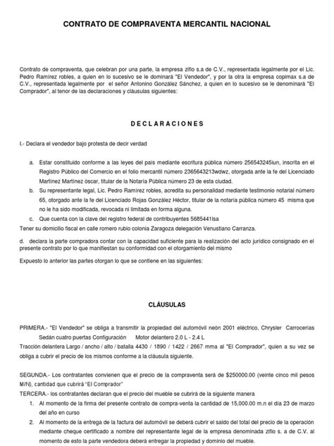 Contrato De Compraventa Mercantil Nacionaldocx Gobierno Política