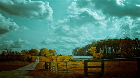Download Wallpaper 1920x1080 Autumn Sky Fence Road Paints Colors