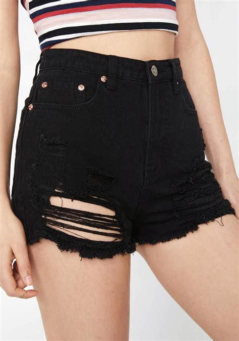 Black Distressed Denim Shorts Denim Shorts High Waisted Shorts Denim