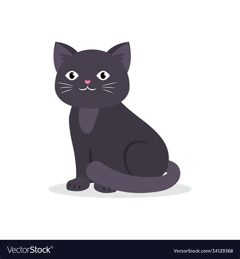 Black Cute Cat Sitting Cartoon Kitten Royalty Free Vector