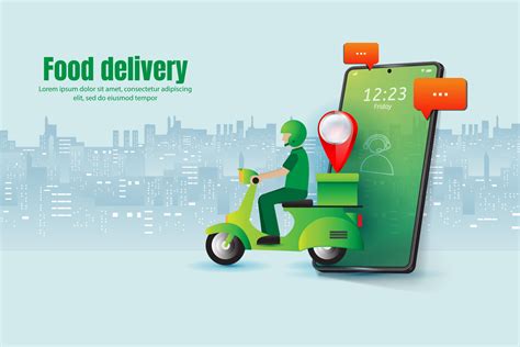 Food Delivery App On A Smartphone Tracking A Delivery Man Service