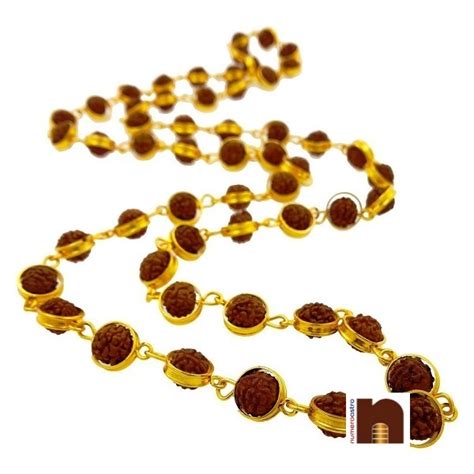 5 Mukhi Rudraksha Mala With Designer Gold Plated Chain Small Beads 1