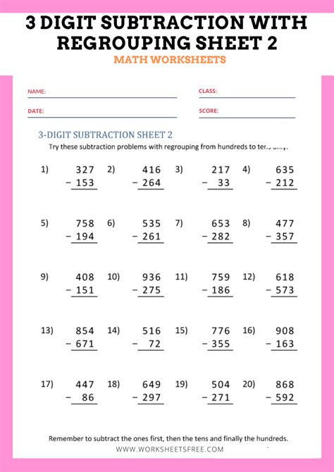 Subtraction Of Whole Numbers With Regrouping Worksheets Grade 2