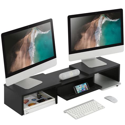 Buy Adjustable Dual Monitor Stand Riser With Pull Out Storage Drawer
