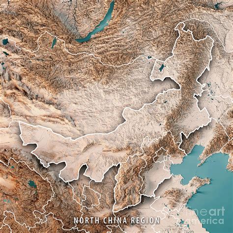 North China Region D Render Topographic Map Neutral Border Digital Art