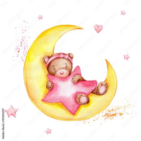 Ilustração Do Stock Cute Cartoon Teddy Bear Sleeping On The Moon And