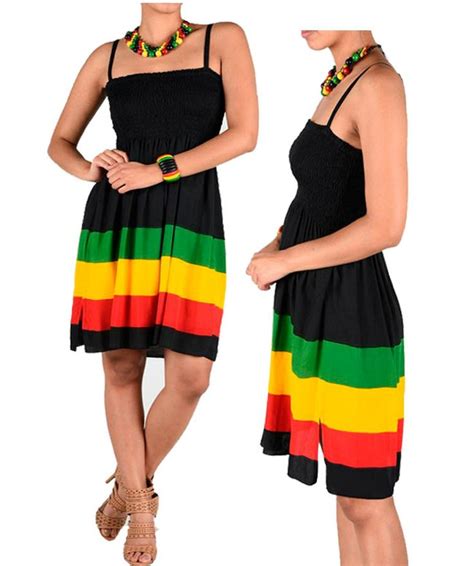 bunfires 5 pcs jamaican caribbean reggae rasta skirt dress 1 size fit most w beaded necklace