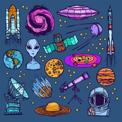 Space Sketch Set Colored 454563 Vector Art At Vecteezy
