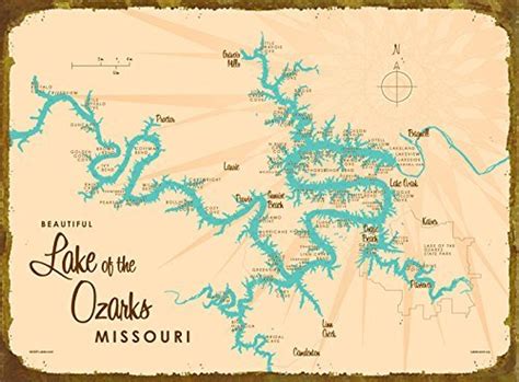 Lake Of The Ozarks With Mile Marker Map Metal Sign Handmade
