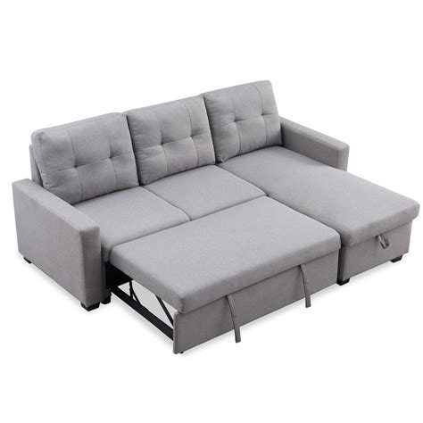 Tufted Sectional Sofa Bed With Fold Out Pull Out Sleeper And Reversible