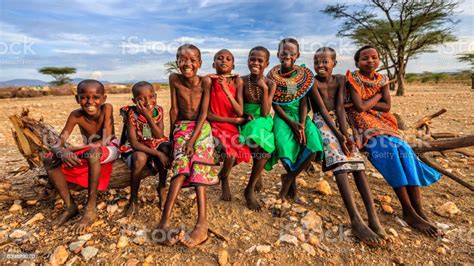 Group Of Happy African Children From Samburu Tribe Kenya Africa Stock