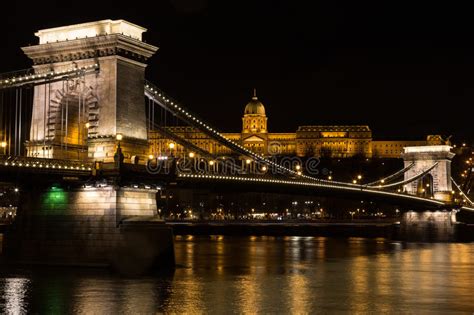 Chain Bridge With Buda Castle Hungary Budapest At Night Stock Image