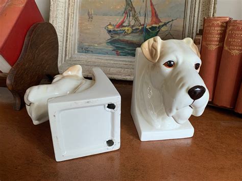 Beautiful Pair Of Vintage Ceramic Terrier Dog Bookends