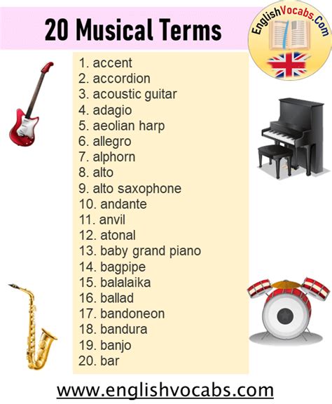 20 Musical Terms And Musical Instruments Names List English Vocabs