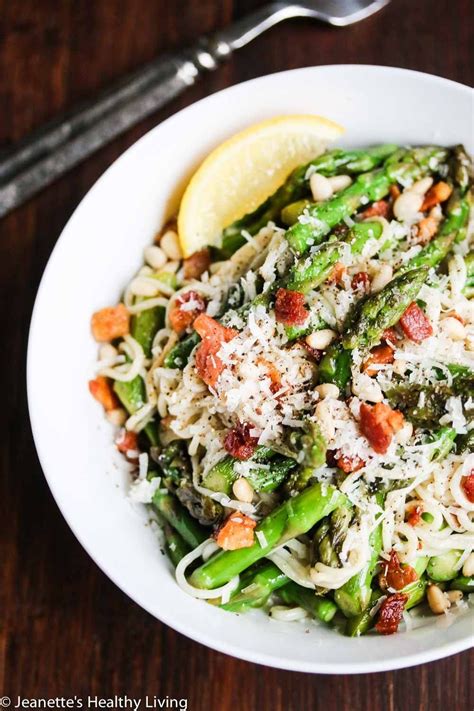 Gluten Free Low Carb Pasta With Asparagus Pancetta And Pine Nuts Recipe