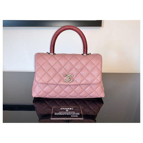 Chanel Caviar Matelassé Lézard Top Coco Handle Flap Pink Edition