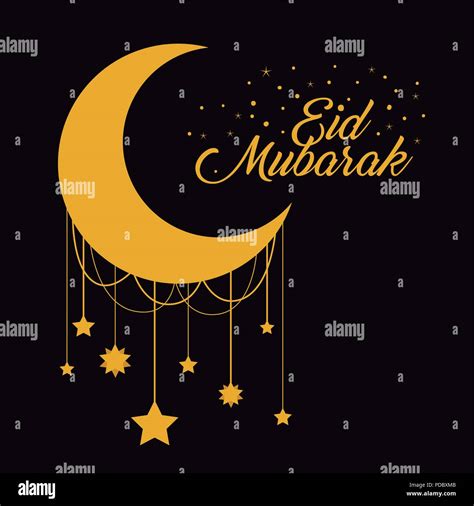 Eid Mubarak Card With Moon And Stars Hanging Stock Vector Image And Art