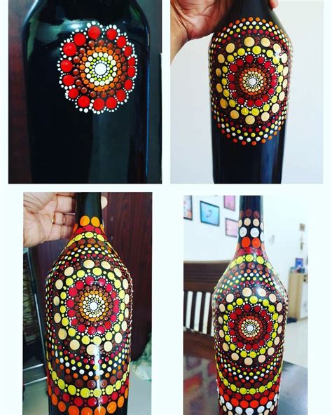 Bottle Mandala Art Hand Painted Bottles Bottle Crafts Bottle Art