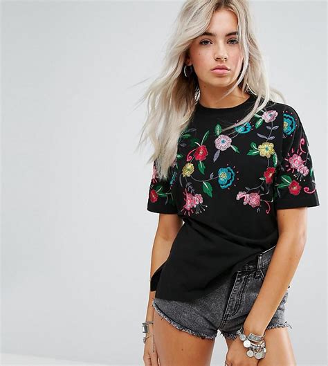 Asos Asos Petite Asos Petite T Shirt With Floral Embroidery Black