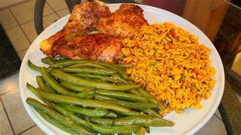 Oven Baked Chicken With Yellow Rice And Green Beans