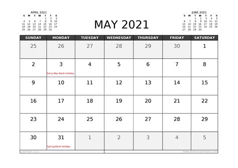 Free May 2021 Calendar Uk Printable