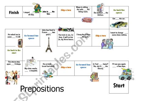Board Game Prepositions ESL Worksheet By Gr Educator