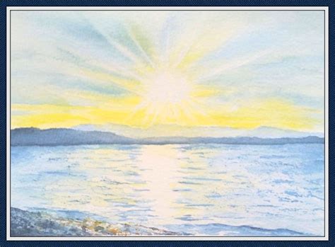 Watercolor Sunrise In Seattle Beach Art Painting Watercolor Sunrise