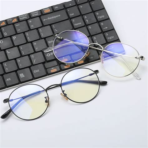 new metal anti blue light glasses fashion round frame decoration flat mirror men and women can